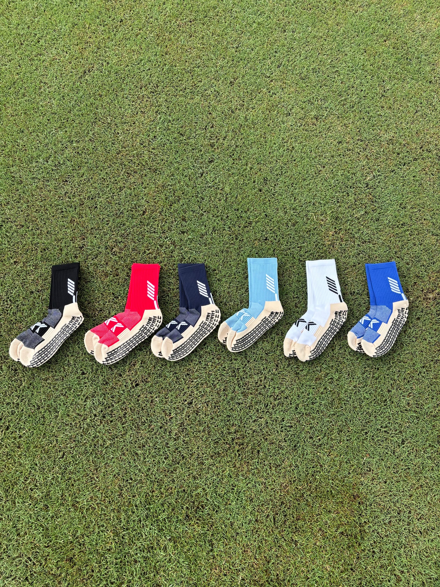 Ankle-Length Soccer Grip Socks (2x Pairs): Black/White/Royal Blue/Red