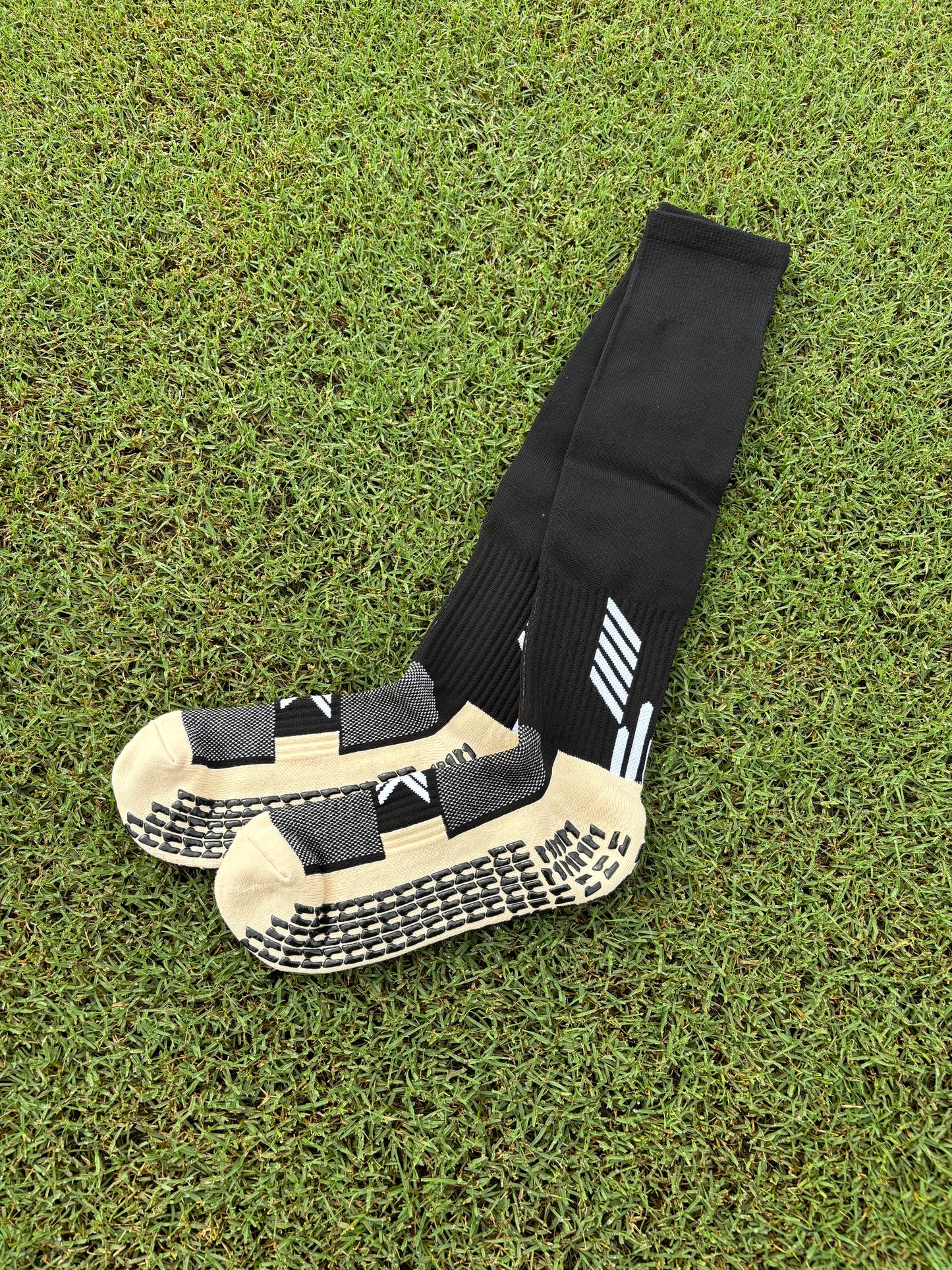 Full-Length Soccer Grip Socks (2x Pairs): Black ONLY