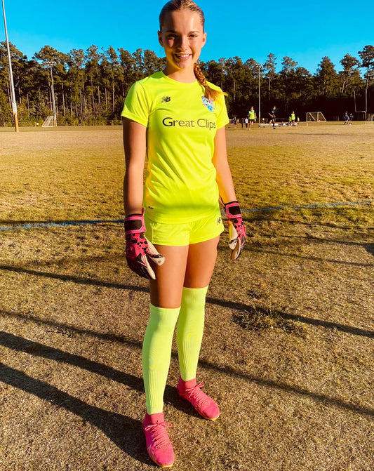 Full-Length Soccer Grip Socks (2x Pairs): Hammerheads Keeper NEON