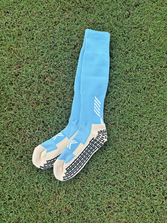 Full-Length Soccer Grip Socks (2x Pairs): Hammerheads Light Blue ONLY