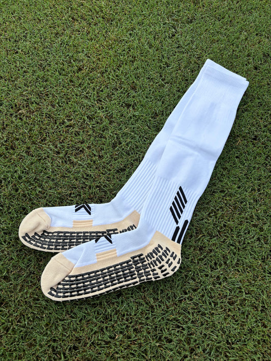 Full-Length Soccer Grip Socks (2x Pairs): White ONLY